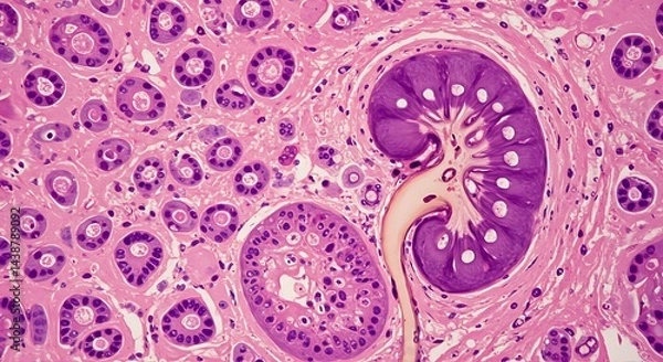 Fototapeta Microscopic View: Chronic Kidney Disease Impact on Renal Tissue Structure CKD Image Organ Health    