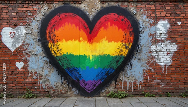 Obraz Rainbow heart graffiti on brick wall