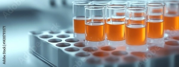 Fototapeta Lab samples orange liquid test.