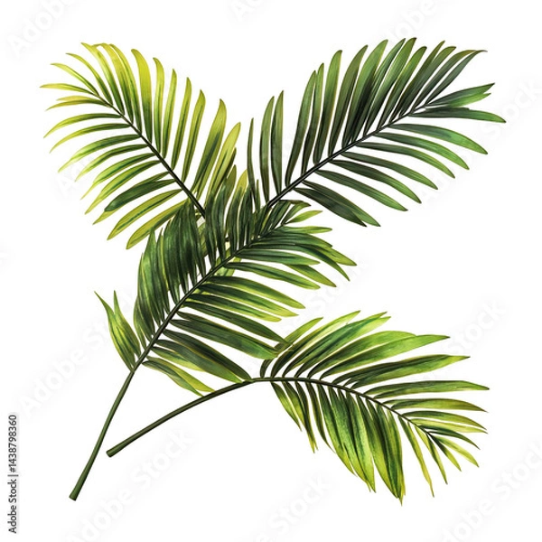 Obraz Vibrant green tropical palm fronds isolated on lush leaf stem dark plant on transparent background