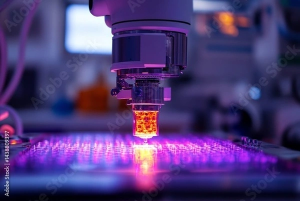 Fototapeta 3D printer printing object with glowing purple filament