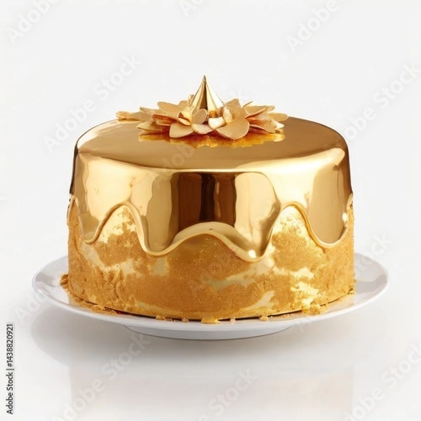Obraz Elegant Gold-Plated Dessert Displayed on White Background