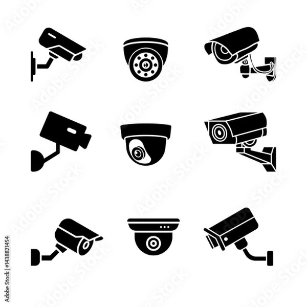 Obraz Security camera CCTV vector icon illustration in black and white design.
