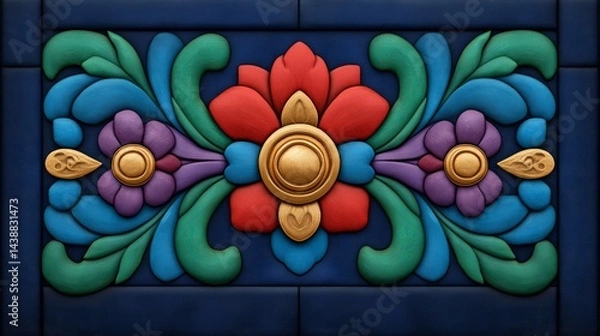 Obraz Intricate Colorful Stone Carving Floral Ornament Relief Design