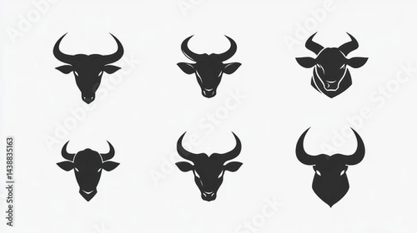 Fototapeta Bull Head Silhouettes Set