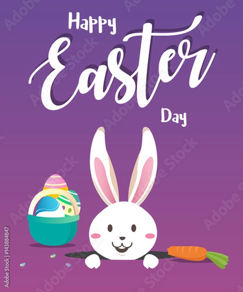 Fototapeta Happy easter day with white Easter rabbit.