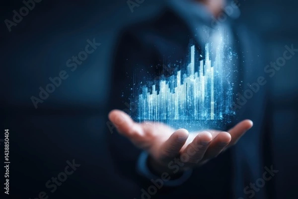 Obraz Businessman Holding Virtual Digital Graphic Showing Growth – Technology and Success Concept