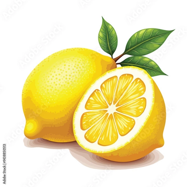 Obraz Fresh lemons illustration for sale healthy citrus fruit drawing vibrant yellow color realistic lemon artwork image
