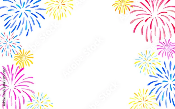 Fototapeta 水彩で描いたカラフルな花火のフレーム