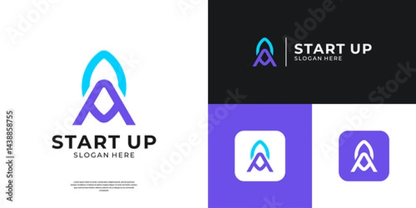 Fototapeta Letter A arrow logo template. Abstract rocket launch icon for business, start up and technology.