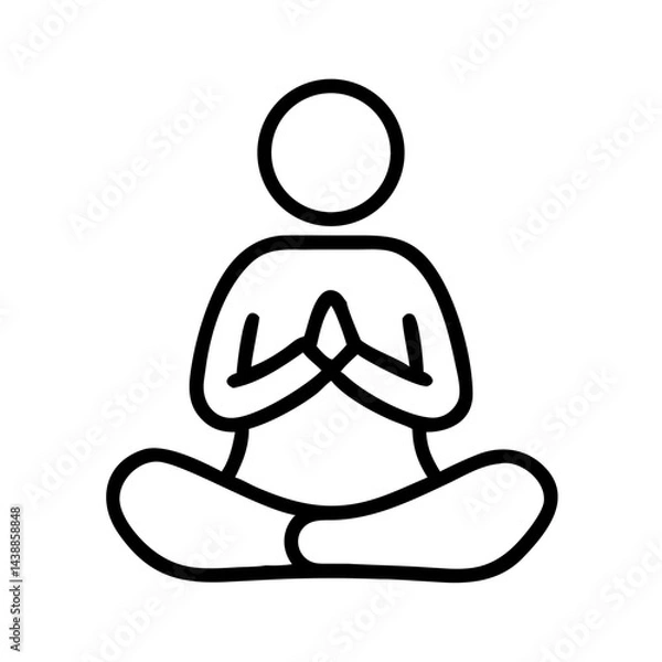 Obraz Minimalist black and white line icon of a person meditating in lotus pose with hands in prayer position, vector illustration symbolizing mindfulness and inner peace