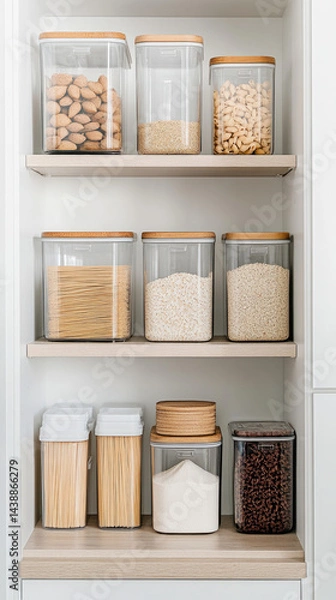 Fototapeta Organized pantry with storage bins for bulk dry goods
