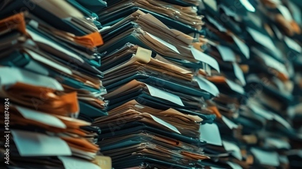Fototapeta Towering stacks of documents and files