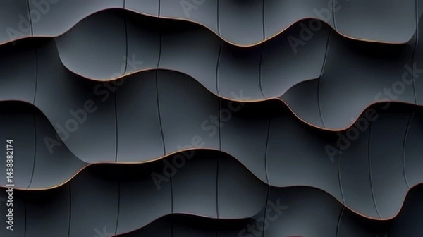 Fototapeta Dark Gray Abstract Wavy Background Texture Geometric 3D Pattern Design