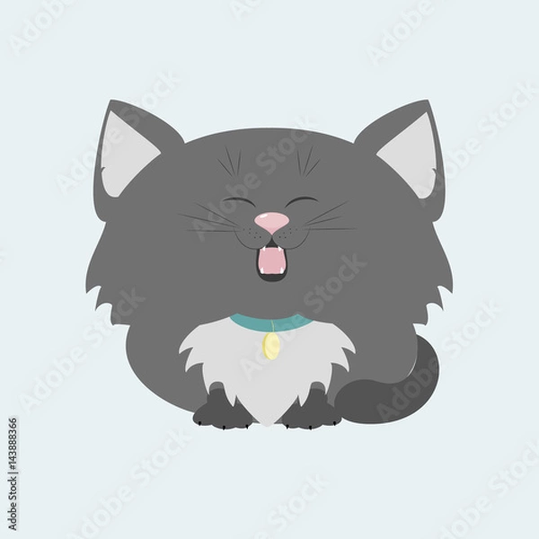 Fototapeta A cat meows, a pet kitten. Funny kitten meows, vector cartoons