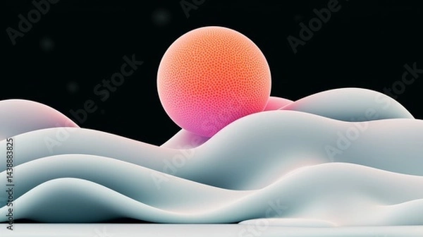 Fototapeta Pixelated Orange Sphere On A White Wavy Landscape At Night