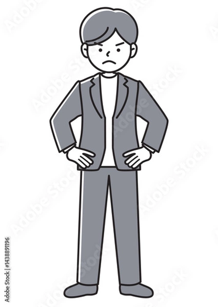 Fototapeta 手を腰に当てて反対意見をアピールするビジネスマンの正面向きベクターイラスト