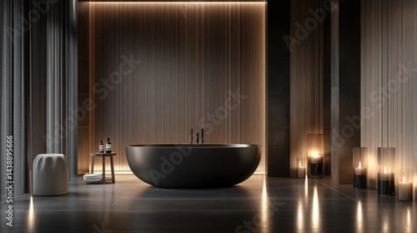 Obraz Modern, minimalist bathroom with dark, elegant design.