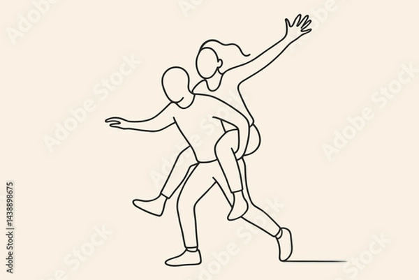 Obraz Joyful Couple Enjoying Piggyback Ride Against Simple Background  
