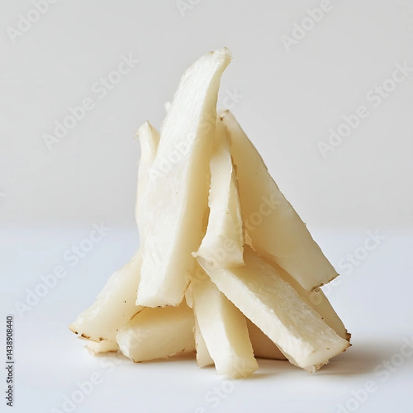 Fototapeta Crispy, golden fried wonton chips stacked on a white background, showcasing their crunchy texture and savory seasoning. Perfect as a snack, appetizer, or party treat