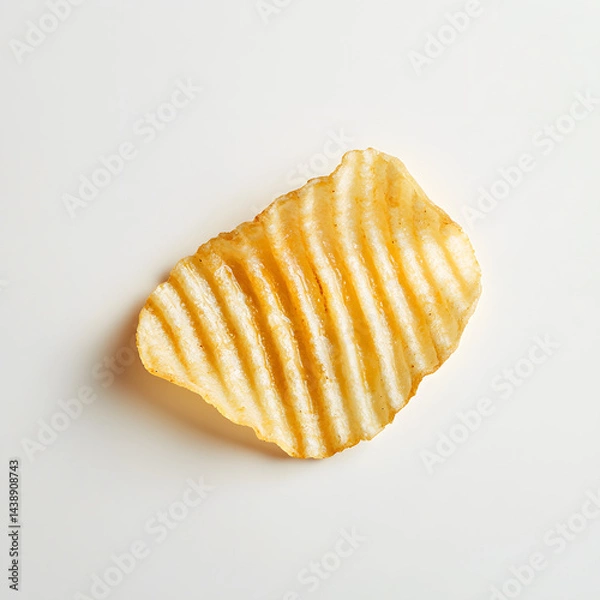 Fototapeta Close-up of a single golden ridged potato chip on a white background. Perfect for snack packaging, food advertising, minimalist design, fast food promotions, and crunchy snack concepts