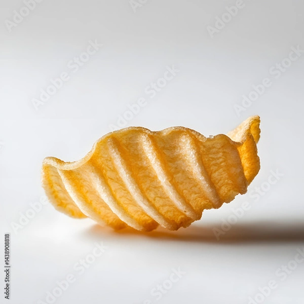 Fototapeta Close-up of a single golden ridged potato chip on a white background. Perfect for snack packaging, food advertising, minimalist design, fast food promotions, and crunchy snack concepts