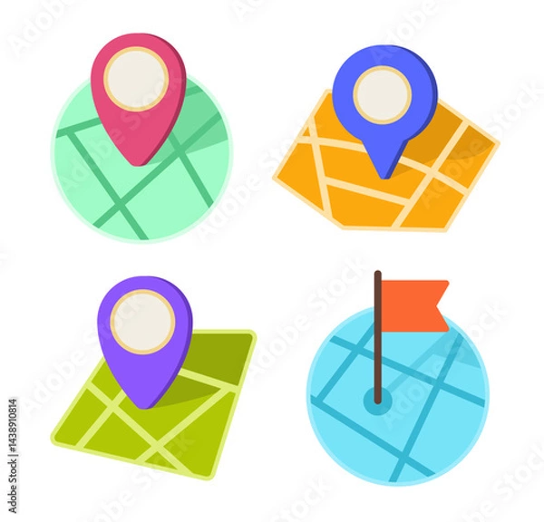 Fototapeta Set of Various Colorful Location Mark Symbol Badges for Graphic Design Element Concept Clip Art