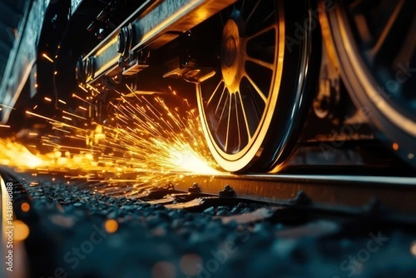 Obraz Train wheels in motion sparks flying