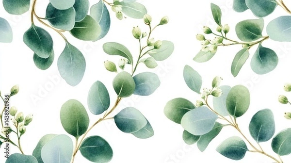 Obraz Elegant Watercolor Eucalyptus Leaves Pattern