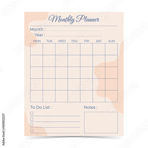 Obraz Modern and simple template for monthly planner with soft pastel color of digital planner 6