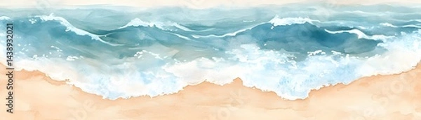 Fototapeta Watercolor Ocean Waves in Soft Blues and White Tones