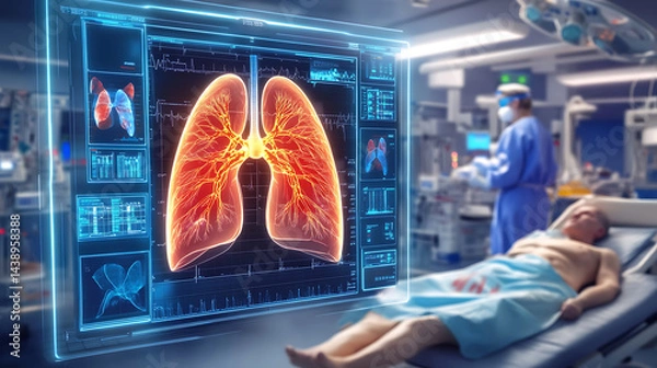 Fototapeta Interactive medical visualization of lungs and organs virtual hospital digital health environment scientific insight