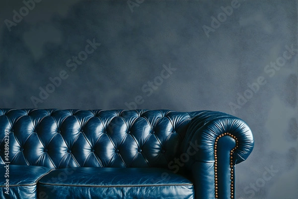 Fototapeta A blue sofa icon, transparent background, vector style, 3D rendering effect, high resolution, front view, high detail, soft lighting, no shadows on the ground