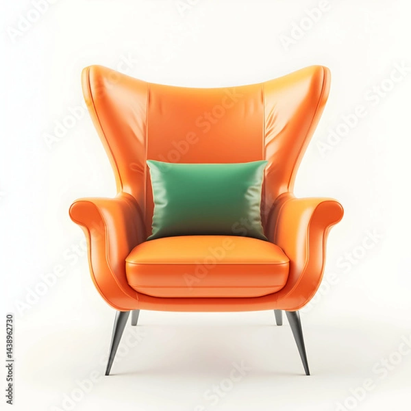 Obraz A cute orange and green children's single sofa chair, with a simple shape and a white background.