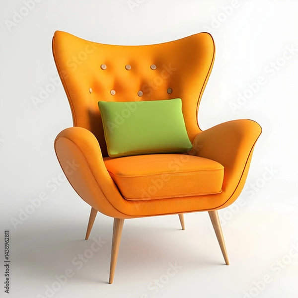 Obraz A cute orange and green children's single sofa chair, with a simple shape and a white background.