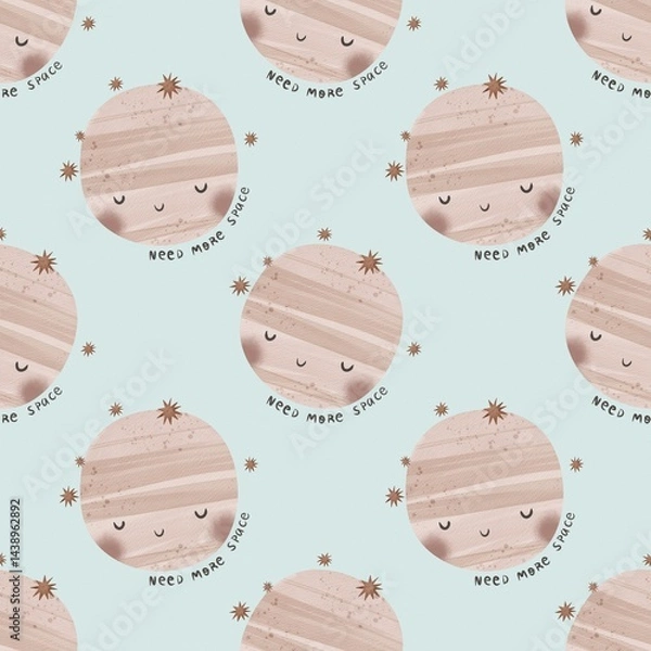 Obraz seamless pattern with cartoon planets, stars, decor elements. Colorful illustration for kids. Space. hand drawing. baby design for fabric, print, wrapper, textile