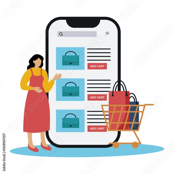 Obraz Features vibrant mobile app screens showcasing shopping online categories, user interaction, and a simplified login process.