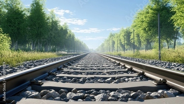 Obraz Scenic Railway Journey, A Serene View of Tracks Stretching into the Distance