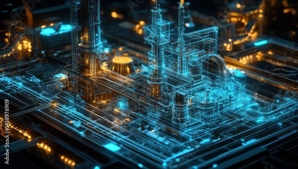 Obraz Futuristic Industrial Complex Architectural Blueprint Visualization