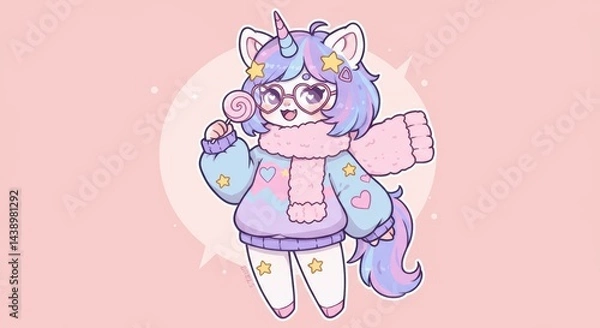 Fototapeta Unicorn with Candy in Kawaii Style