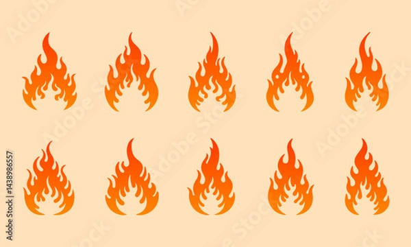 Fototapeta Ten stylized orange and red flame icons in two rows on a light beige background