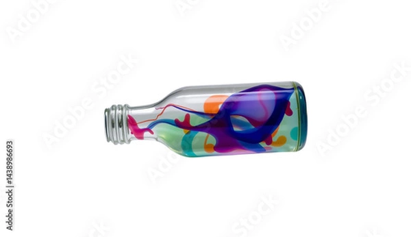 Obraz colorful glass bottle with abstract, vibrant patterns featuring swirls and splashes of blue, purple, and orange hues, creating dynamic and artistic appearance