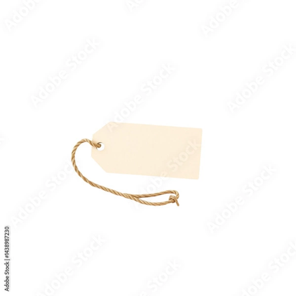 Fototapeta blank beige paper tag with brown string attached, isolated on transparency background. tag is rectangular with hole for string, suitable for labeling or gift wrapping