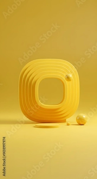 Fototapeta A yellow square with a recessed square in the middle. Nested squares, Yellow geometric shape, Minimalist design, Bright yellow color, 3D rendering, Rounded square, 
