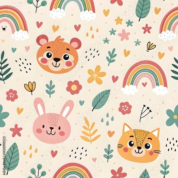 Fototapeta seamless pattern with funny animals