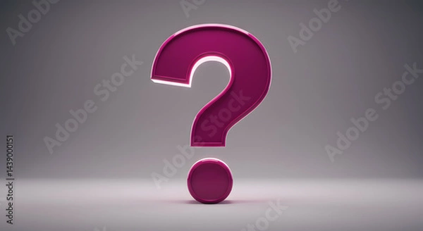 Obraz Magenta Question Mark Illustration Rendering with Subtle Shadows on Grey Backdrop