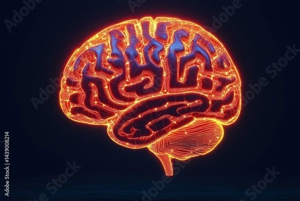 Obraz Glowing Human Brain Neural Network 3D Render Medical Science Technology Concept