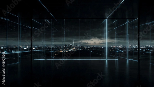 Obraz Modern Cityscape Viewed Through Glass-Panelled Interior