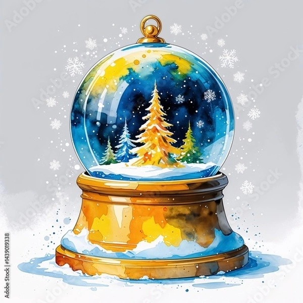 Obraz Yellow snow globe watercolor art painting design on plain white background illustration