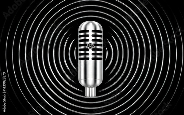 Fototapeta Vintage microphone design with sound waves in background, symbolizing audio technology and communication